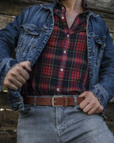 Image of CHAOREN Mens Belts Casual for Jeans - Full-Grain Leather, Durable Cowhide | Solid Buckle, Classic Style, Handmade, Daily Wear, Gift Box