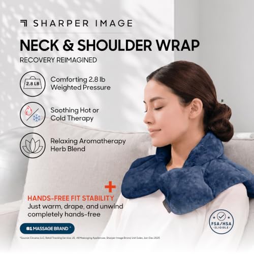 Image of Sharper Image Heated Neck & Shoulder Wrap - Microwavable Warm & Cooling Plush Pad, Scented Aromatherapy (100% Natural Lavender & Herb Spa Blend), Pain Tension Headache Relief Therapy, Gift for Women
