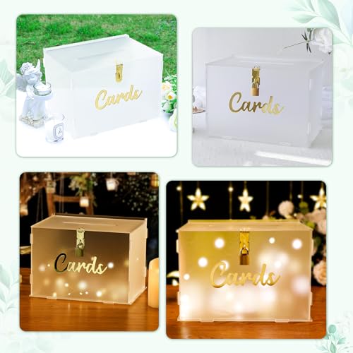 Image of OurWarm Frosted Acrylic Wedding Card Box with String Light, Large Gift Card Box Holder for Wedding Reception, Honeymoon Fund Envelope Money Boxes for Party Graduation Baby Shower Birthday Decorations