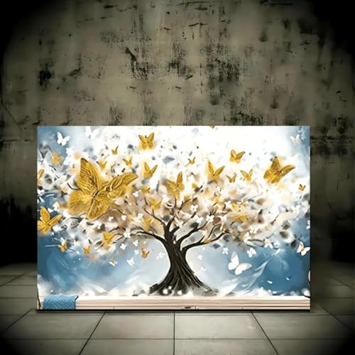 Toile papillons dorés et arbres peinture murale luxe 21x30 cm