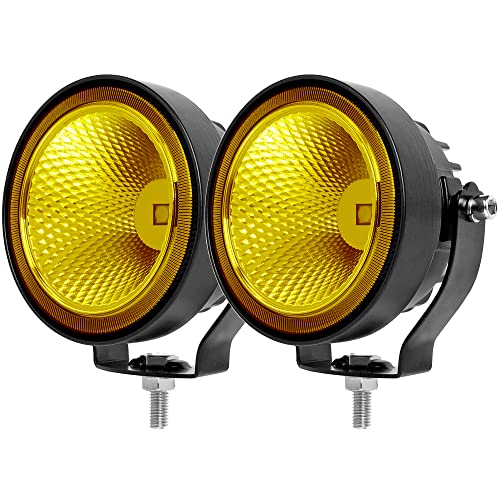 SUFEMOTEC Luz antiniebla redonda amarilla LED de 4 pulgadas ámbar con faros adicionales para automóviles, motocicletas, camiones SUV atv, camionetas marinas, tractores 12v 24v, faros 4x4 todoterreno