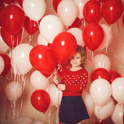 Image of 100pcs Red Balloons, Helium Quality 12 inch Red Latex Party Balloon for Birthday, Anniversary, Christmas, Racing Theme & Casino Party Decor (66ft Ribbons)