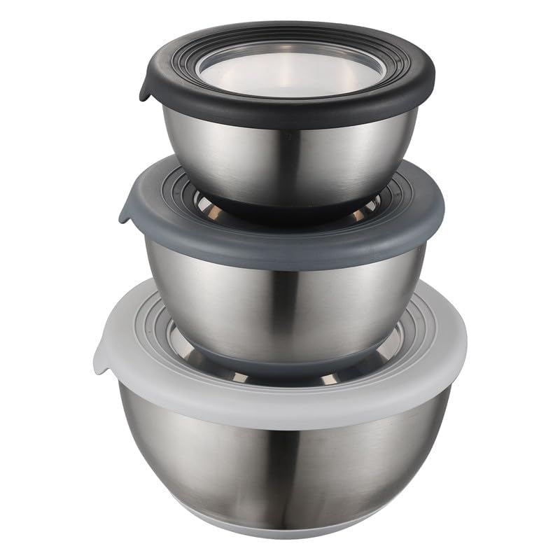 Kitchen Nesting Stainless Steel Mixing Bowl Set Of 3 With Transparent Airtight Lid