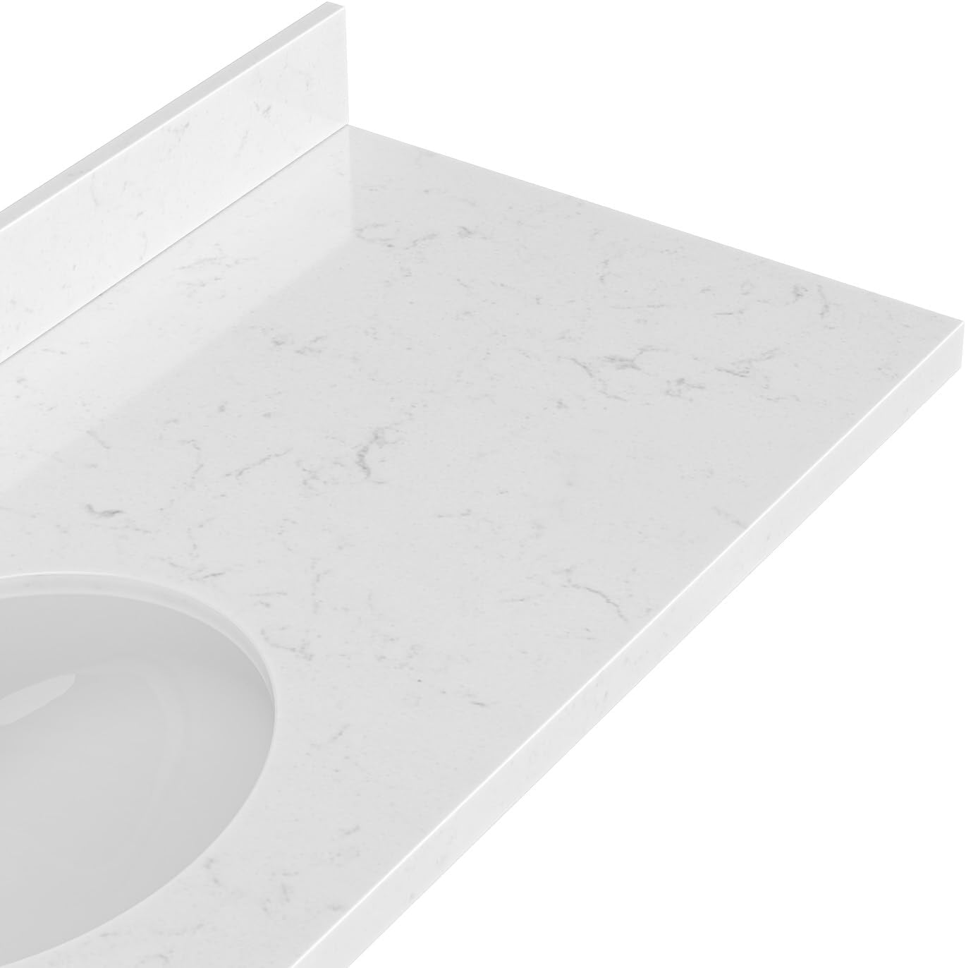 ARIEL 60 inch Bathroom Vanity top with Sink, 1.5 Inch Thick Miter Edge Carrara White Quartz top, Oval Single Porcelain Sink, Includes Backsplash