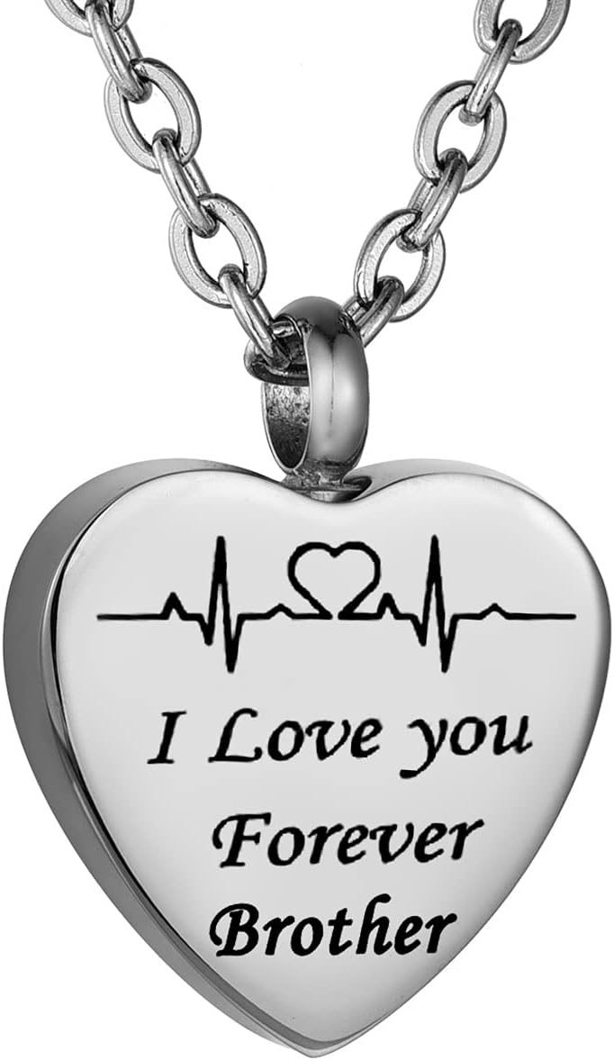 ZCBRISKI Love You Forever Heartbeat Memorial Keepsake Cremation Jewelry Urn Necklace for Ashes Brother