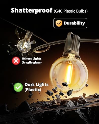 VIPAR Outdoor String Lights 30FT G40 LED Patio Lights Waterproof 13 Bulbs - 4