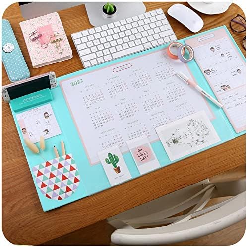 Desk Pad with Calendar, Aisakoc 25.6'' x 12.6'' Waterproof Desk Mouse Pad Multifunction Office Desk Mat with Phone Holder, Pockets and Planner Cards (Mint Green)