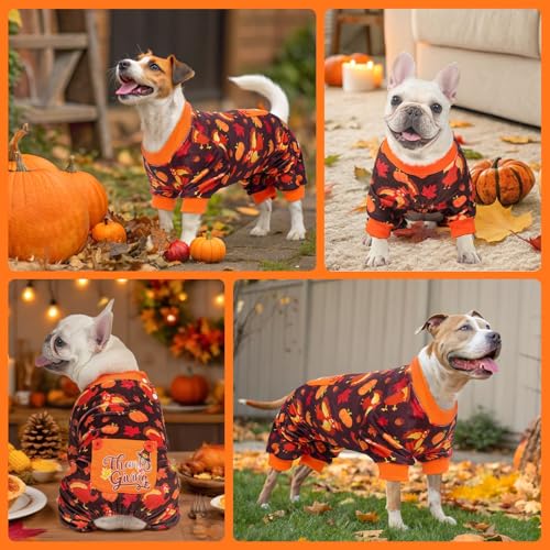Image of BEAUTYZOO Dog Thanksgiving Pajamas, Soft Puppy Sweater for Small Dogs | Velvet Jumpsuit for Girl Boy Puppies, Breathable Pet Pjs, Warm Jammies Onesies in Cold Weather, Pumpkin Turkey, Orange S