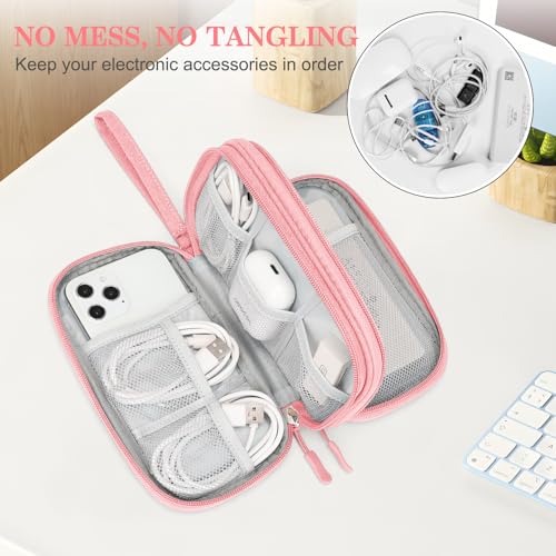 Image of FYY Electronic Organizer, Travel Bag, Pouch, Carry Case Portable Waterproof Double Layers for Cable, Cord, Charger, Phone, Earphone Pink