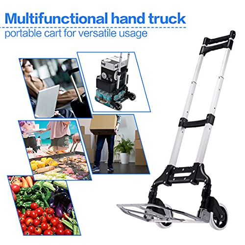 Hbfbdrct Folding Hand Truck, 165Lbs Capacity Lightweight Portable Folding Dolly Multi-Fuctional Foldable Hand Cart Heavy Duty Utility Cart For Home Office And Travel Use (Black 2 Tpr Wheels) #TOP6