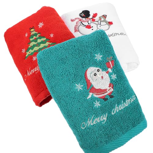 Kichvoe 3 Toallas Navideñas de Algodón Absorbentes para Manos y Lavado Facial, Lavables a Mano, Multicolor, Paquete de 3 Piezas para Uso en Casa Varios Estilos