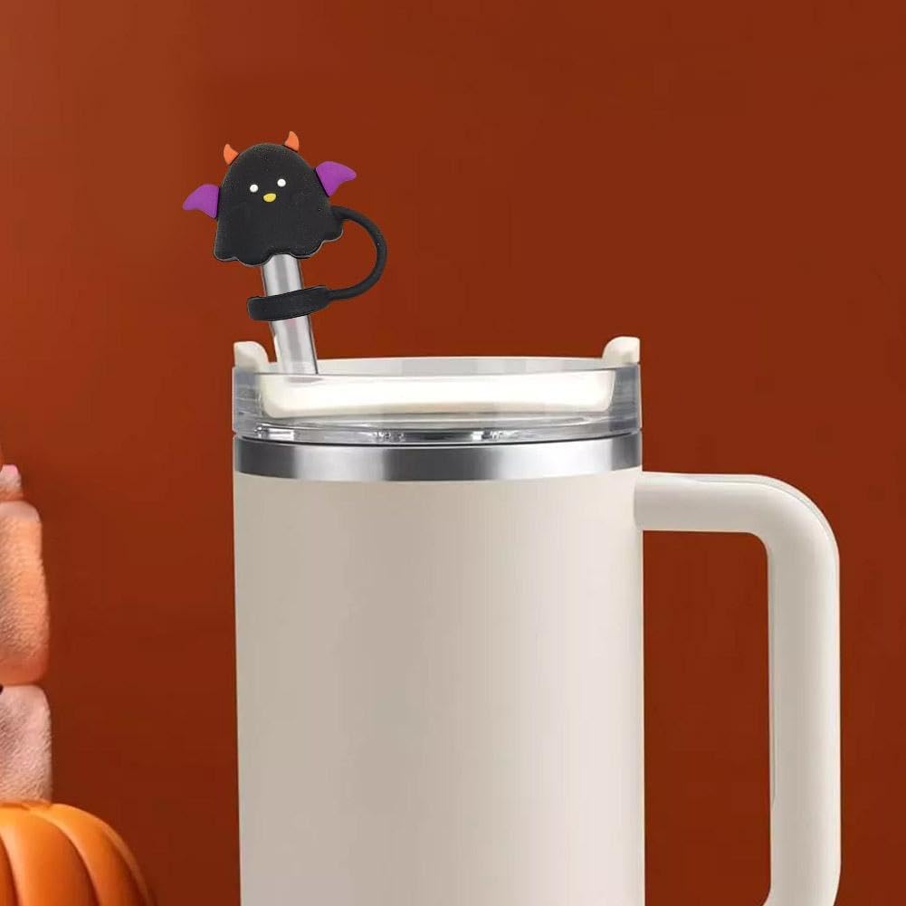 WSRRDRECVHi Coperture per cannucce di Halloween per Stanley Cup, in silicone, teschio fantasma, copertura antipolvere a forma di zucca, tappi antipolvere per bicchieri da 30 e 1,134 g
