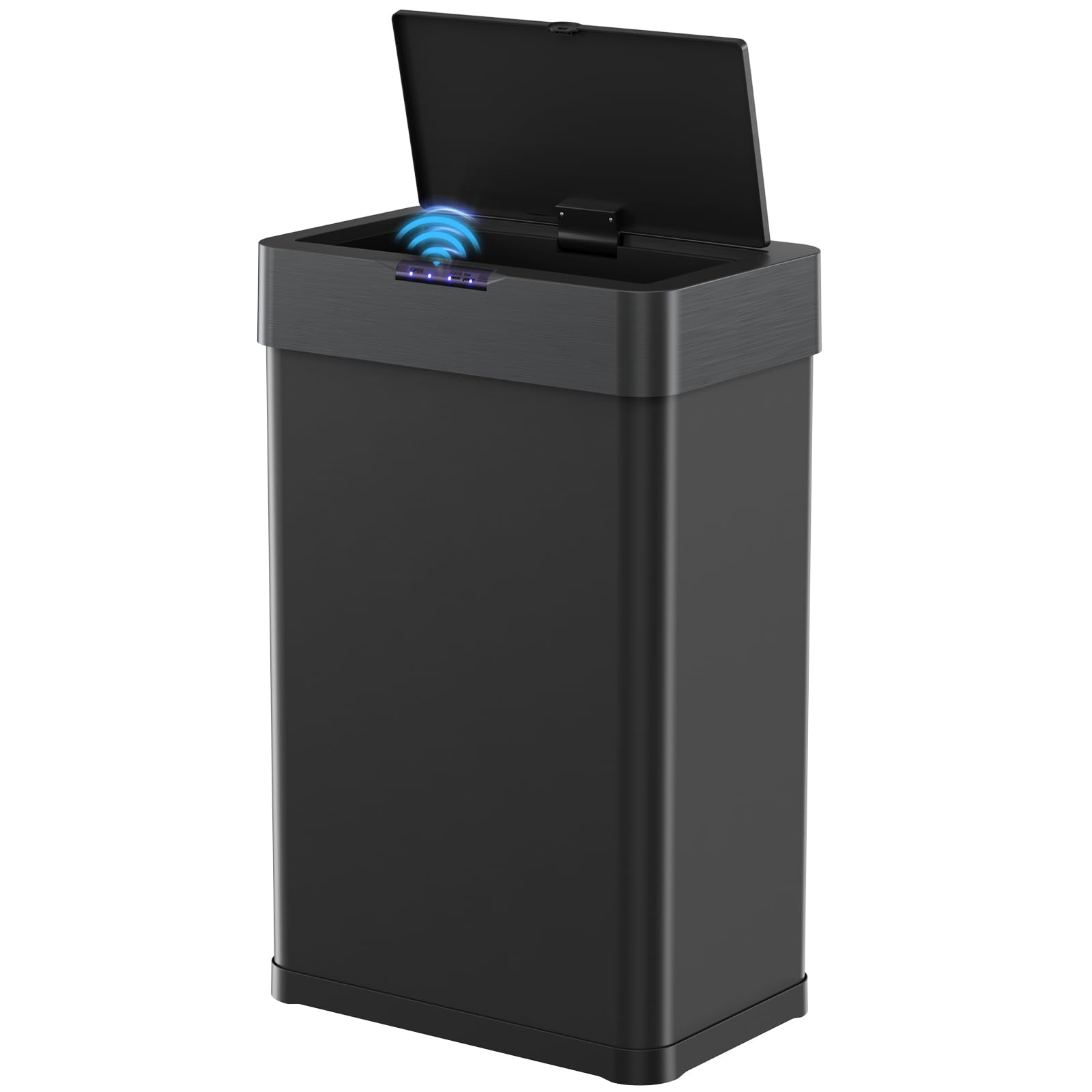 LIFERUN Mülleimer mit Sensor 50l, Mülleimer Küche 50 Liter,schwarz | automatischer Abfalleimer, Öffnen per Handbewegung oder Berühren, Softclose-Deckel, aus Edelstahl