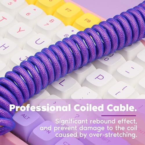 Image of EPOMAKER Mix 1.8m Coiled Type-C to USB A TPU Mechanical Keyboard Space Cable with Detachable Aviator Connector for Gaming Keyboard and Cellphone(Purple)