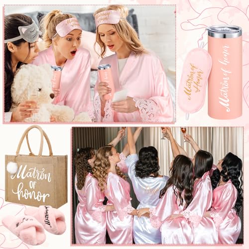 Image of Handepo 5 Pcs Bride Robes for Wedding Day Set Bride to Be Gifts Bridal Shower Gifts Bridesmaid Robe with Slippers Tumbler