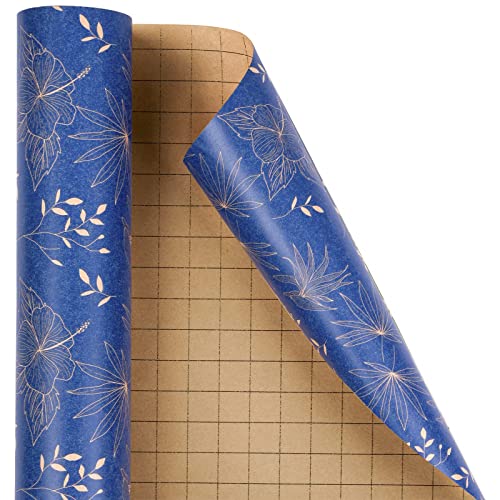 Ruspepa Kraft Wrapping Paper Roll - Blue Flowers And Plants Pattern - 30 Inches X 100 Feet #TOP7