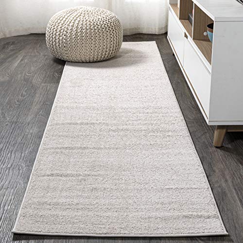 JONATHAN Y Haze Solid Low-Pile Ivory Runner Rug 2x14, Coastal,Bohemian,Minimalist,Classic,