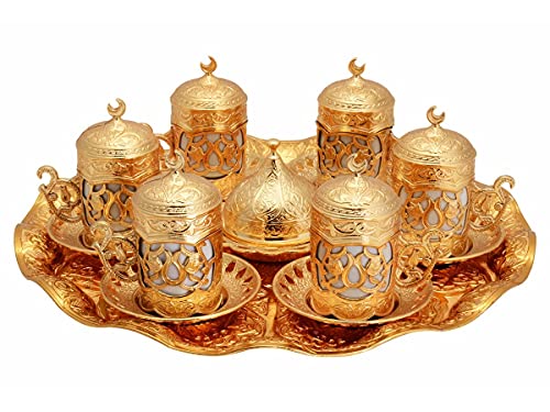 Turkish Greek Arabic Coffee Serving Cup Saucer Set 6 cups porcelain cup, Set will be a nice gift for others (Gold)