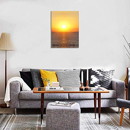 Open Sea Sunset Wall Art For Living Room Decor Framed Sun Falling On Wide Water Painting Sunshine Glow From The Ripples Picture Dusk Seascape Picture Prints (12 X 16 Inch) #TOP1