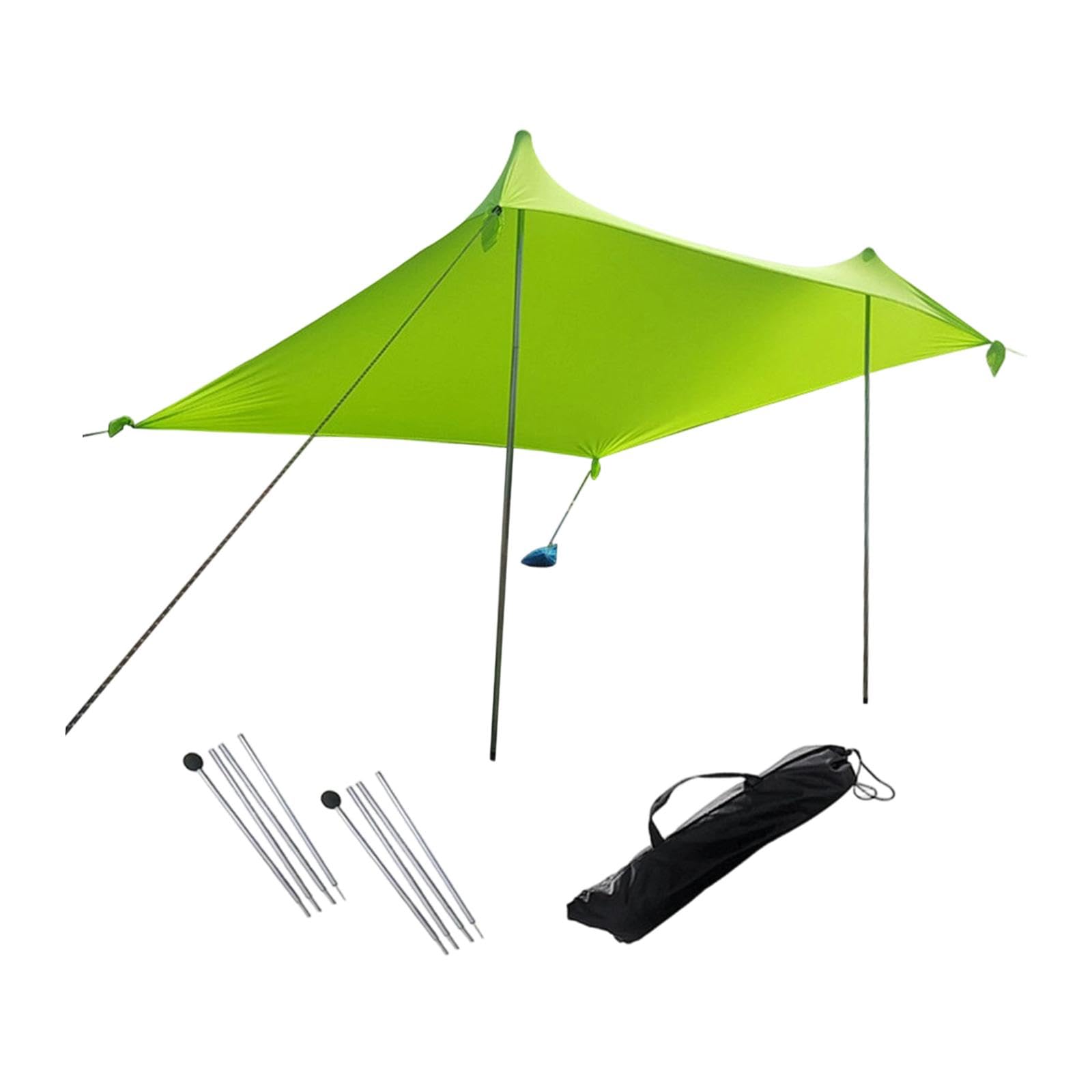 Beach Canopy Windproof Ropes Tent with 2 Poles for Fishing Essentials Family Green