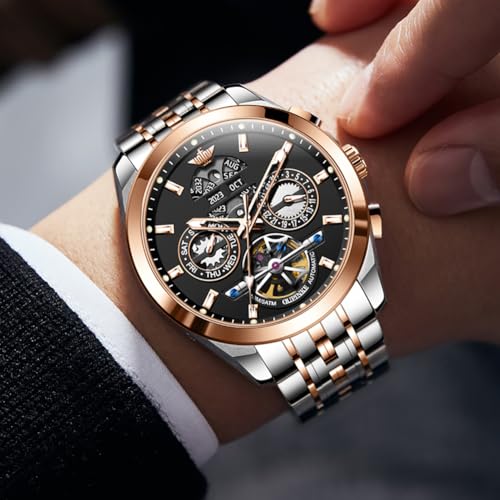 Image of OUPINKE Men Watch Automatic 5 Hands Multi Calendar Year /Month /Week /Date Mechanical 5ATM Waterproof Luxury Tungsten Steel Sapphire Crystal Wrist Watch for Men