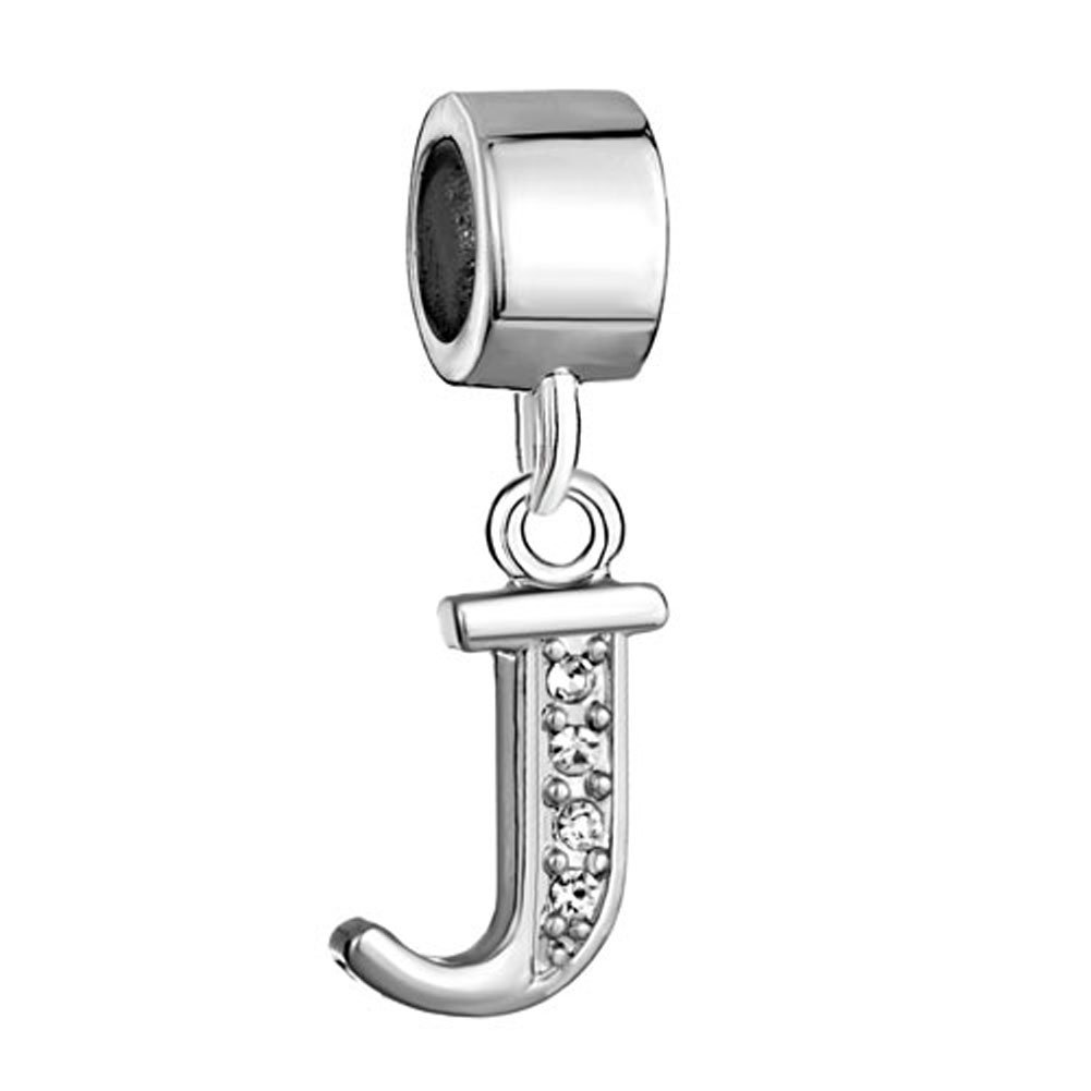 CharmSStoryAlphabet Beads A-Z Letter Initial Spacer Dangle Clear Synthetic Crystal Silver P Charm For Snake Chain Bracelets
