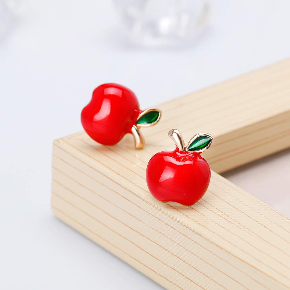 Aretes pequeños de manzana, bonitos aretes de esmalte rojo con fruta, postes, joyería de moda, regalos para mujeres y niñas, Nochebuena, Navidad, Zinc, No es una piedra preciosa 4