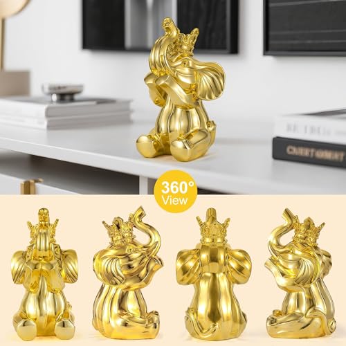 Estatua de elefante de resina dorada 8.2 pulgadas miniatura 3