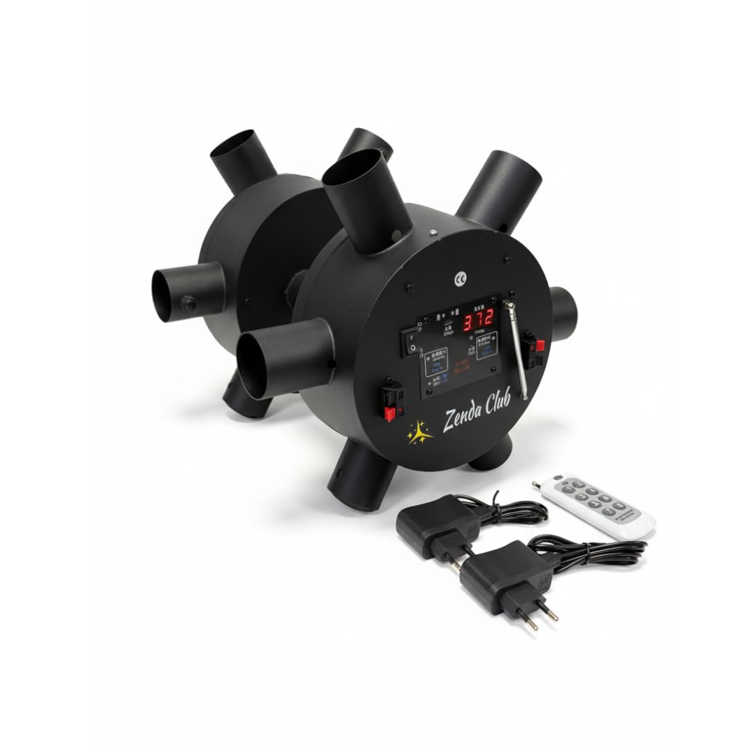 Zenda Club® Double Wheels Fire 2 – Système Rotatif pour Jets de Scène – 3 Modes de Rotation – Jusqu’à 12 Jets – Batterie Intégrée ou 4 Piles AA – Afficheur Digital de Voltage