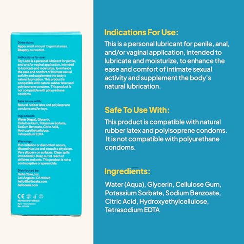 Image of Hello Cake Toy Lube, Adult Toy Friendly, Thick Non-Drip Jelly Water-Based Personal Lubricant for Men, Women, and Couples, 3.3 fl oz