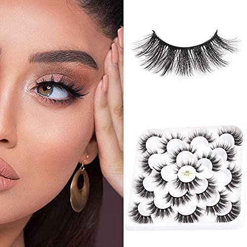 Kisslily 10 Pairs 18mm Faux Mink Lashes Wholesale Wispy Natural Volume Fake Eyelashes 3D Fluffy Crossed False Eyelashes Full Handmade Lashes Pack (10 Pairs 1 Style(3DX05))