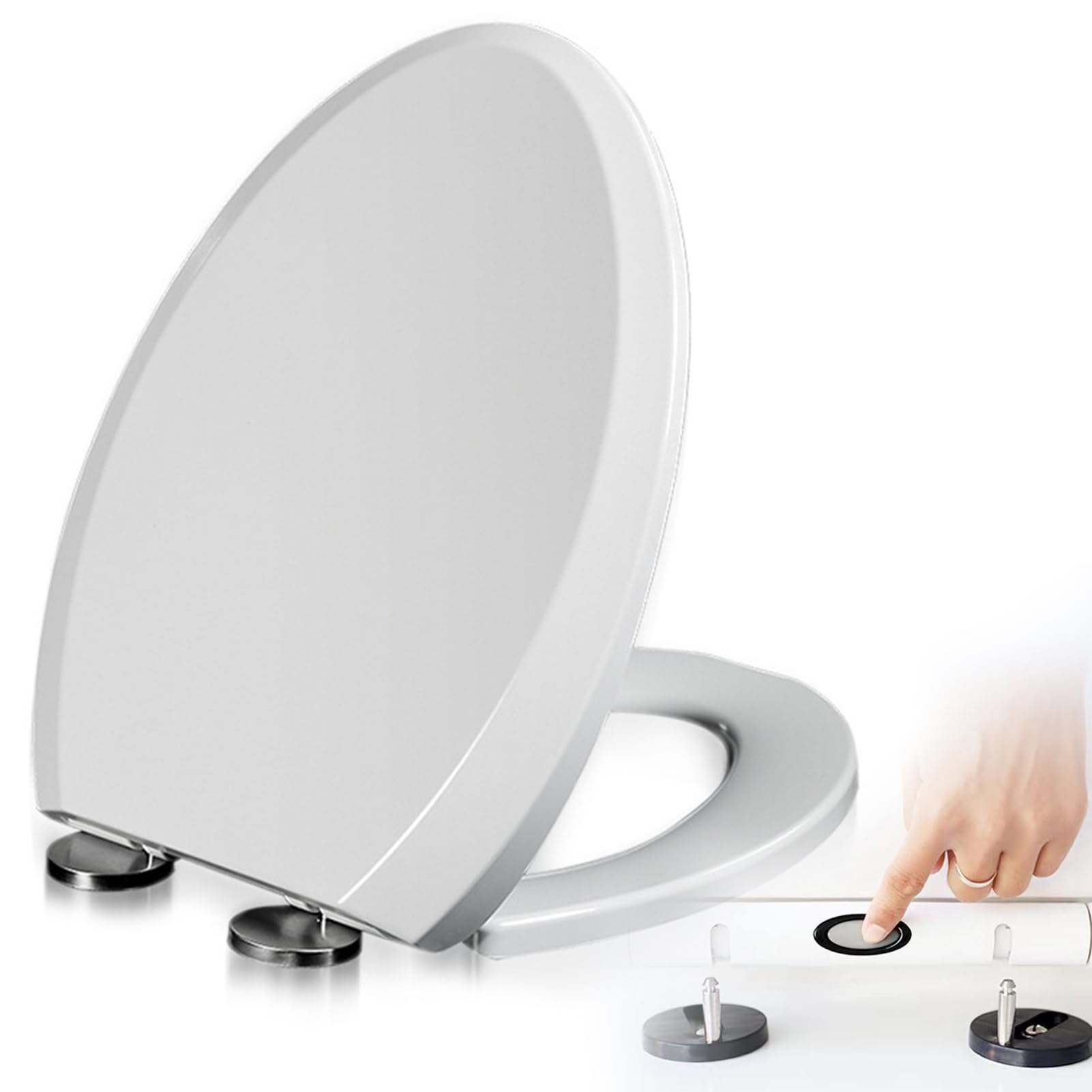 Beauenty Toilet Seat, V Shape Toilet Seat with Cover for Easy Cleaning & Simple Top Fixing, White Toilet Lid, Toilet Seats Cover for Quiet and Slow Close (Style 1)