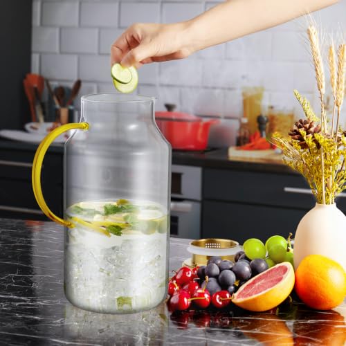 Image of Bivvclaz 1 Gallon Gold Glass Pitcher with Lid and Handle, Water Pitcher for Fridge, Glass Carafe for Hot /Cold Water, Large Iced Tea Jug for Coffee, Juice and Homemade Beverage
