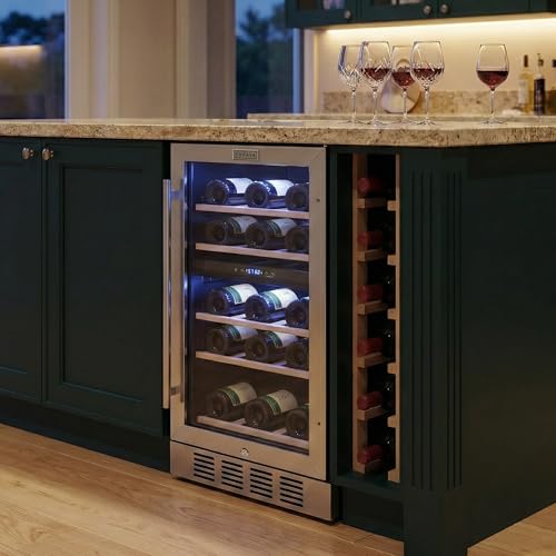 Image of Empava 15 inch Dual Zone Wine Cooler Refrigerator Under Counter with Reversible Glass Door, Freestanding Fridge with LED Light, Touch Control, 26 Bottles Capacity