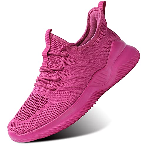 Image of KEEZMZ Womens Ladies Walking Running Shoes Slip On Lightweight Casual Tennis Sneakers Clothes Shoes, Rose, 8
