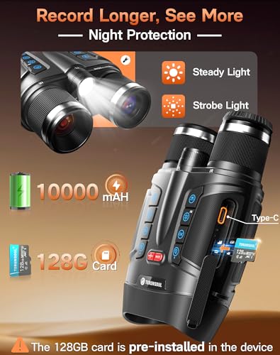 Image of Night Vision Goggles - Smart APP 4K Night Vision Binoculars, 10000mAh Battery, 128GB Card for Photo and Video, 3'' UHD Screen & 8X Zoom Binoculars for Camping, Hunting, Security (Black)