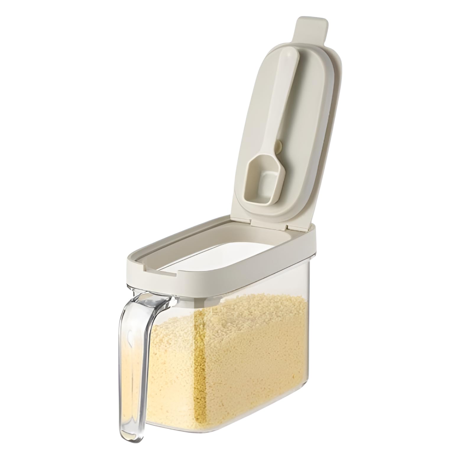 Seasoning Container, Sealed and Moisture-Proof, Magnetic Lid, Built-in Spoon, Seasoning Pot, Nordic Style, Space Saving, Automatic Open/Close, For Kitchen/Home Use, Food Grade white （シングルコンパートメント）マグネット式密閉スパイスジャー