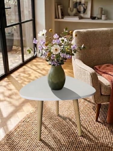 Image of Modern Triangle Side Table with 3 Wooden Legs, Minimalist End Table /Coffee Table for Living Room, Bedside Nightstand for Bedroom, Balcony & Small Spaces