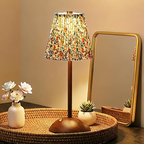 Small Vintage Cordless Table Lamp Rechargeable Battery Operated Lamp with 3 Color Temperatures Stepless Dimming Floral Bedside Nightstand Lamp for Bedroom Living Room Coffee Table Bookshelf