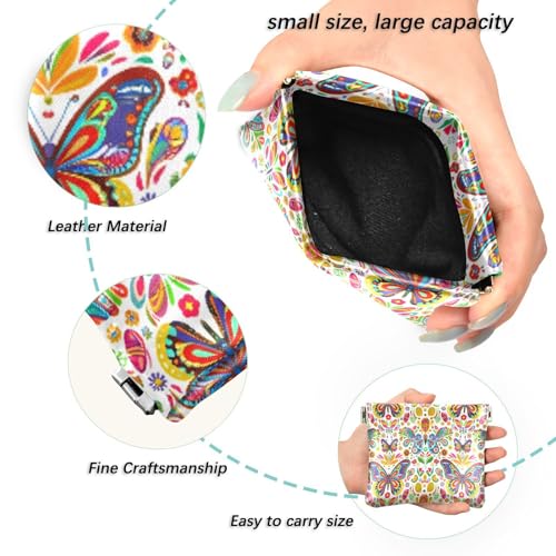 Colorful Butterflies Coin Purse Leather Pouch Change Purse, Squeeze Coin Pouch for Cards, Keys & Lipsticks, Unisex2