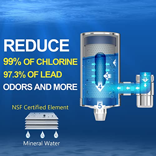 Kintim 1200 Gallons Faucet Water Filter, 2.2 Gpm Outlet Flow Rate Tap Water Filter, Six Improvements Water Faucet Filtration System, Removes Chlorine, Lead, Sediments, Bad Taste And More #TOP2