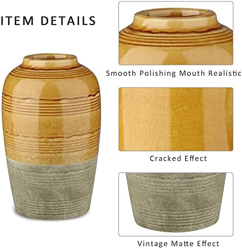 Oairse Ceramic Vase for Flowers 23CM Tall Boho Handmade Flower Vase Pottery Floral Vases Milk Bottle Shape for Dried Flower Pampas Grass Yellow Vase for Home Living Room Bedroom Desk Decor
