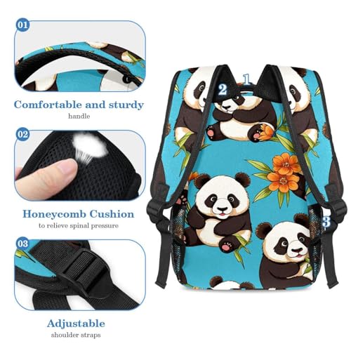 Ensemble sac à dos scolaire grande capacité et trousse à crayons panda bleu