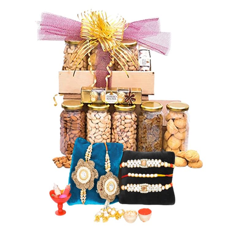 Image of NUTRI MIRACLE Raksha Bandhan Dry Fruit & Nut Gifts With Rakhis For Brother N Family,Cashews,Almonds,Raisins,Pistachios,Cookies,550gm