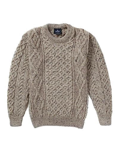 Men's Wool Sweater Fishermen's Jumper Made in Ireland (Oatmeal, X-Large)