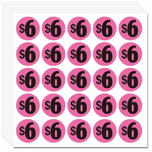 DUGUTUL 500pcs $6 Price Stickers for Garage Sale and Yard Sale | 6 Dollar Price Tags Labels | Super Bright & Jumbo 1" Diameter | Preprinted Price Labels | Garage Sale Stickers