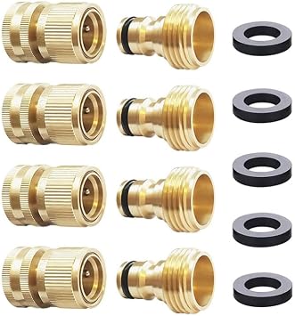 Garden Hose Quick Connect Solid Brass Quick Connector Garden Hose Fitting Water Hose Connectors 3/4 inch GHT