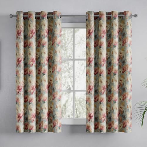 Image of haus & kinder Blackout Window Curtains 5 Feet Long Pack of 2 Window Curtains, 5 Feet Curtains for Window, 100% Room Darkening (Floral Canvas, 114x152 CM)