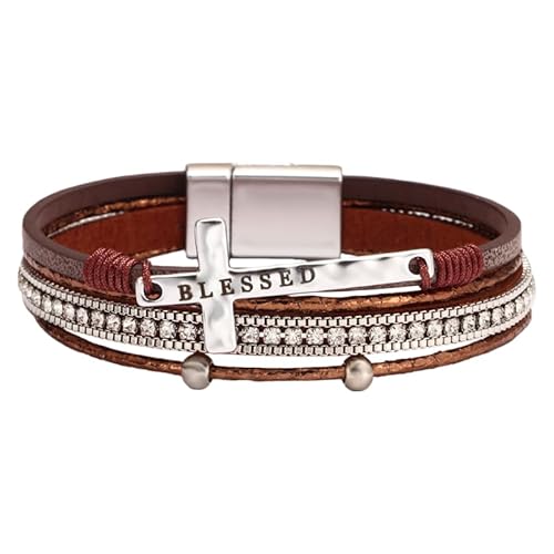 HUIANGLIYG Leder-Wickelarmband Für Damen, Süßwasserperle, Stapelbare Lederarmreifen Mit Strass, Handgefertigte Armbänder, Schmuck, Bohemian-Geschenk Für Frauen, Kaffee, 19,5 Cm