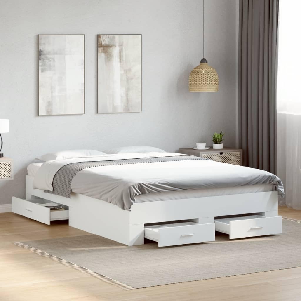 vidaXL Cadre de lit avec tiroirs sans Matelas Blanc 120x190 cm